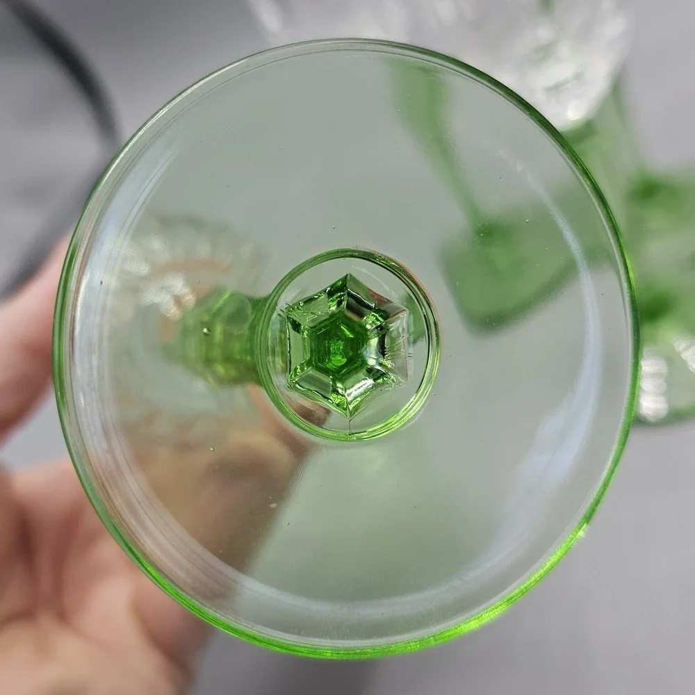 Vintage 90's St George Crystal Glendale Champagne Flutes Set Of‎ 4 Green Stem